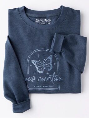 Love & Faith Embroidered “New Creation” 2 Corinthians 5:17 Sweatshirt